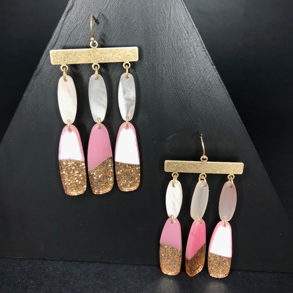 Anthropologie Jewelry - Pink and Gold Flutter Drop Earrings